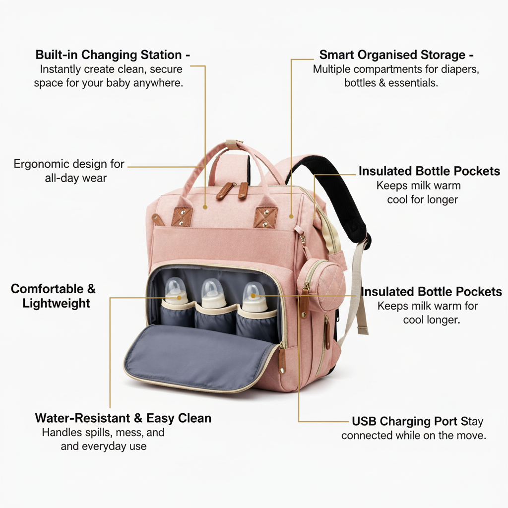 Pink Diaper Bag 6 Features